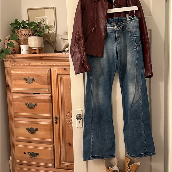 Wilsons suede and leather Vintage maroon leather moto jacket - Picture 2 of 7